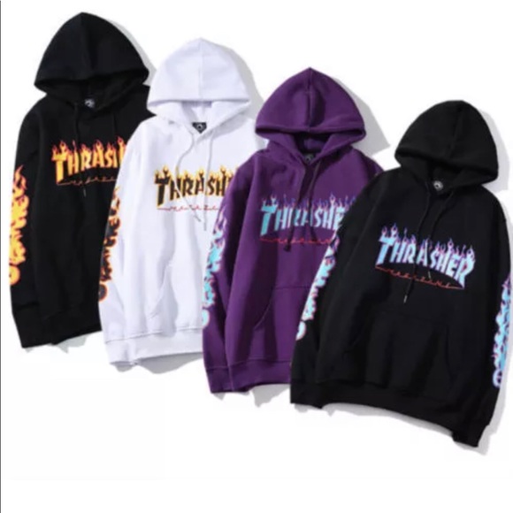 thrasher purple flame hoodie